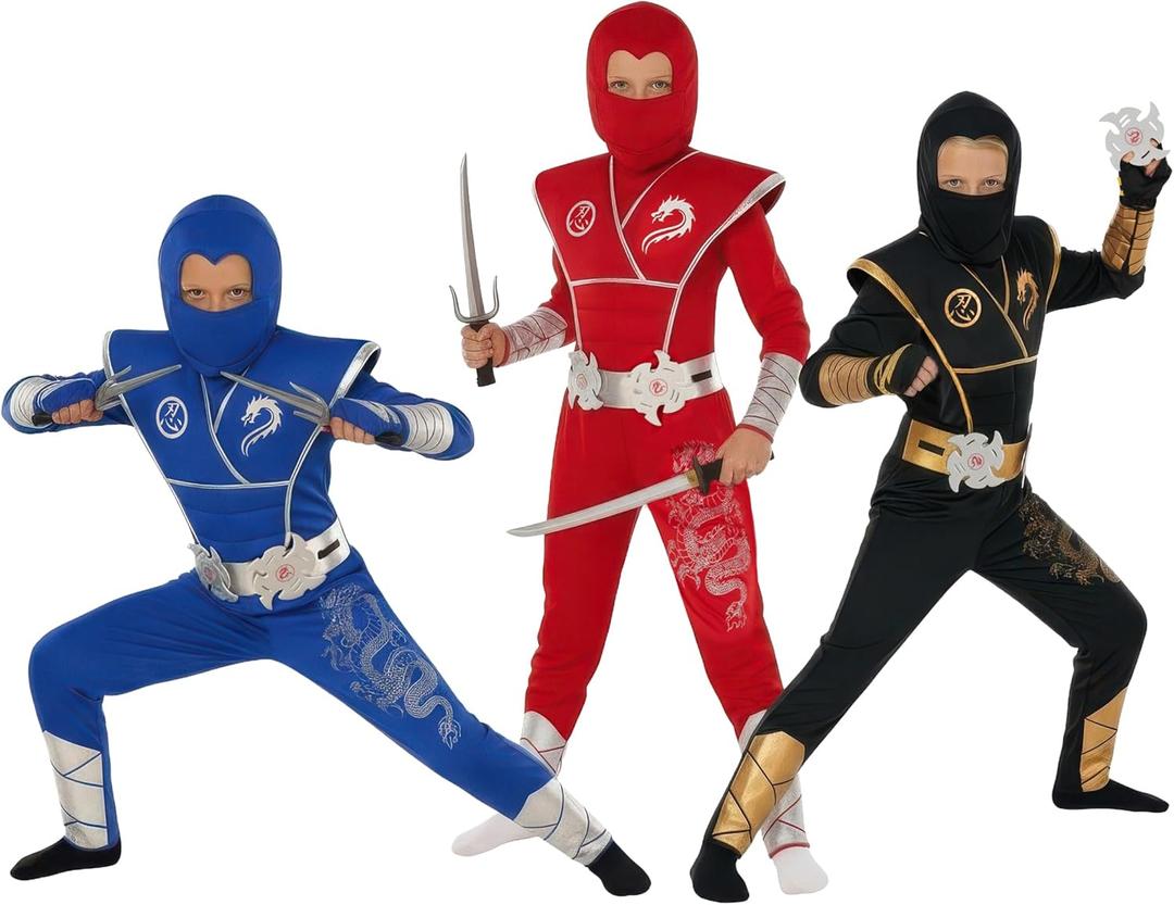 Morph Deluxe Boys Ninja Costume With Ninjas Warrior Toy Accessory, Kids Ninja Costumes, Boy Halloween Costume (Toddler 3-4 years, Gold)