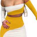 XWomen's Summer Two-Piece Skirt Sets Sexy Off Shoulders Top Y2K Going Out Short T-Shirt Sets Mini Dress Outfits D293, XS