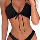 OMKAGI Women Sexy Thong Bikini Swimsuit Set Push Up String Brazilian Bathing Suits (Medium, Black)