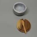 Salt Cellar Box with Lid & Spoon, Modern White Stone Salt or Pepper Sugar Spice Seasoning Bowl Container Jar Holder Well Keeper Dish Pig Crock for Kitchen (White/Grey Marble Bowl)
