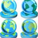 Zhehao 96 Pcs Earth Day Plates Bulk 9 Inch Globe Map World Paper Plates Earth Day Theme Birthday Party Supplies Disposable Around the World Party Decorations for Home