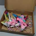 Jexine 18 Piece Unicorn Party Favors Include 9 Unicorn Horn Headbands Bulk Glitter Ears Flower 9 Rainbow Beaded Bracelets for Girls Friendship Gift for Christmas Birthday Party Decoration