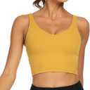 Lemedy Women Sports Bra Longline Crop Tank Top Padded Workout Running Yoga (Large, Yellow)