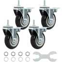 Finnhomy Swivel Caster Wheels 4 Inch Threaded Stem Casters Set of 4 Heavy Duty 3/8"-16 x 1 with Brake Polyurethane Industrial Locking Castors Wheels for Cart/Furniture 2200 Lb Smooth Caster, Black