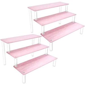 RICIPUSO Acrylic Display Stand, 2PCS 3 Tier Pink Display Risers for Funko POP Figures, 9" Cupcakes Stand, Perfume Organizer, Riser for Display, Dessert Stand, Ornament Display Stand…