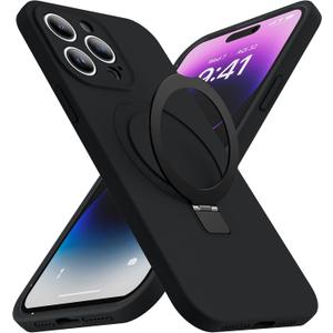 SKYLMW Designed for iPhone 15 Pro Case with Magnetic Invisible Stand Compatible with Mag-Safe Military Drop Tested Shockproof Silicone Phone Cases for Women Men 6.1'', Black