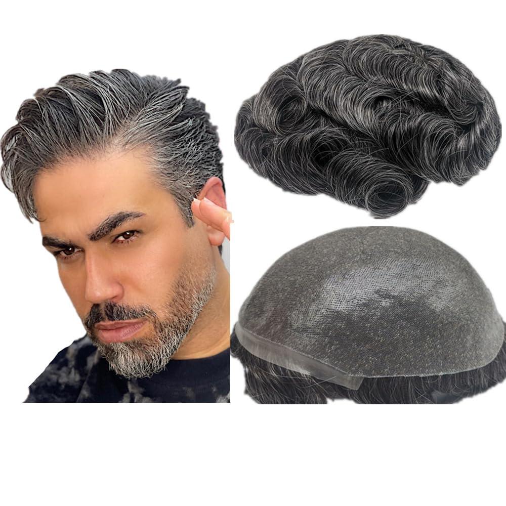 N.L.W. NLW European human hair toupee for men with transparent Thin skin PU 10x8 wave hair pieces prosthesis for men human hair replacement system for me #1B40 color