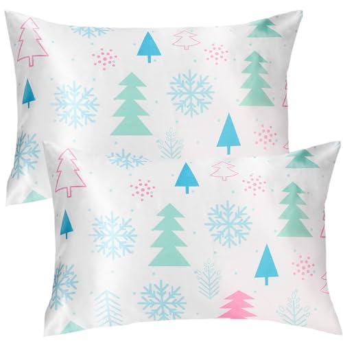 YZFDUI Christmas Tree Satin Pillowcase for Hair & Skin Care, Standard Size Set of 2 - Luxurious Satin Pillow Cover with Envelope Closure(20x26 Inches)