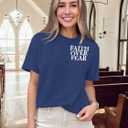 Christian Shirts for Women Faith Jesus Shirt Bible Verses Inspirational Short Sleeve Graphic Tee Tops (Blue, L)