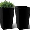 QCQHDU 21 inch Large Tall Taper Planters for Indoor & Outdoor Plants, 2 Pack Durable Plant-Flower-Tree Pots for Front Porch Patio Living Room Home Garden Decor (Black)