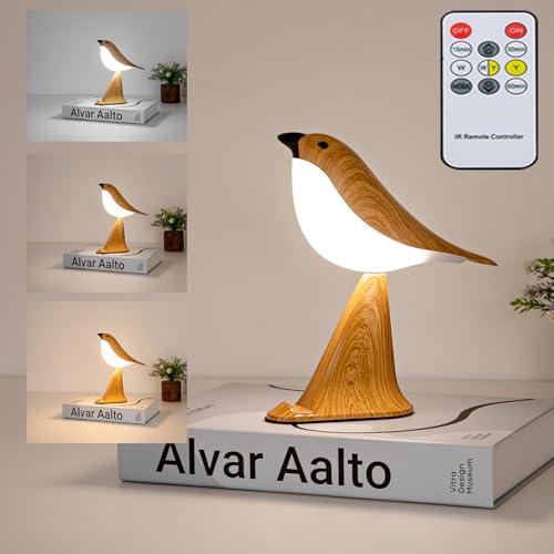 Small Bird Desk Lamp, Rechargeable Cordless Table Lamp with 3 Color Temperatures, Remote Control & Touch Sensor, Multi-Function Battery Operated Bird Night Light for Bedroom, Kids, 1 Pack
