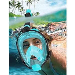 Full Face Snorkel Mask for Adults Teen, Snorkeling Gear with Detachable Camera Mount, Panoramic 180° View, Anti-Fog Anti-Leak Snorkling Set for Man and Women 1 prs