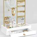 Goozii Gold Jewelry Stand Organizer Necklace Holder, Birthday Gifts for Women Girls, Small Jewelry Stand for Earrings Rings Bracelets, Velvet Jewelry Hanger Tree, Mothers Day Gifts - White and Gold