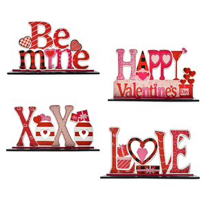 4Pcs Valentine's Day Decorations Love Wooden Table Sign, Anniversaries Tabletop Centerpiece Signs Ornaments for Gift Dining Room Table Party Home Kitchen Holiday Decorations Gift for Girlfriend Wife