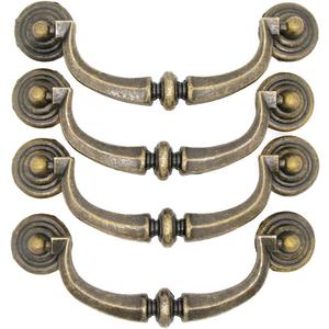 4 PCs Vintage Retro Antique Brass Bail Pull Handle for Wooden Drawer Dresser Cabinet Cupboard, Medium Size, Length 3.9-in (10 cm) and Height 1.8-in (4.5 cm)