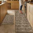 Kitchen Rugs Sets of 2-Non Slip Kitchen Mats for Floor-Thick Stain Resistant Vintage Kitchen Floor Mat Runner Carpet for Hallways Entryway Laundry Room WashableBrown 24"x70"+24"x35"