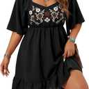UpFind Plus Size Black Western Dress for Women Floral Boho Dresses Country Concert Cowgirl Outfits Causal A Line Flowy Summer Midi Dress, XXL