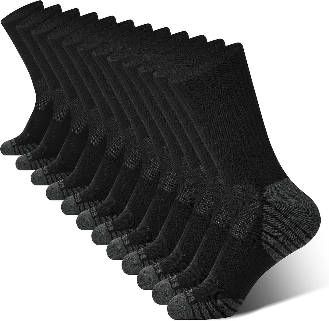 BAMBOO COOL Men's Crew Socks Athletic Running Sports Socks, Cushioned Moisture Wicking, Breathable Arch Support 6 Pack (L)