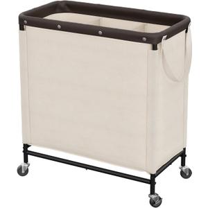 StorageWorks 3 Section Laundry Hamper, Rolling Laundry Cart with Wheels and Handles, Laundry Room Double Sorter for Organizer and Storage, 31.7 Gal(120L), Beige