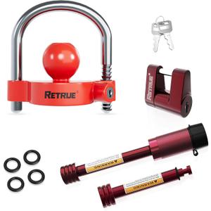 RETRUE Keyed Alike Trailer Lock Set Tow & Store Lock Kit Include Universal Coupler Lock & Dual Hitch Receiver Pin Lock & Trailer Tongue Lock, Red