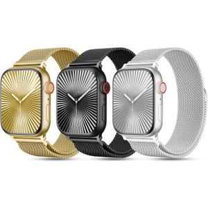 3 Pack Metal Mesh Loop Compatible with Apple Watch Band 38mm 40mm 41mm 42mm 44mm 45mm 46mm 49mm Women Men, Stainless Steel Magnetic Clasp Strap for iWatch Series 11 10 9 8 SE 7 6 5 4 3 2 1 Ultra (Gold/Black/Silver)