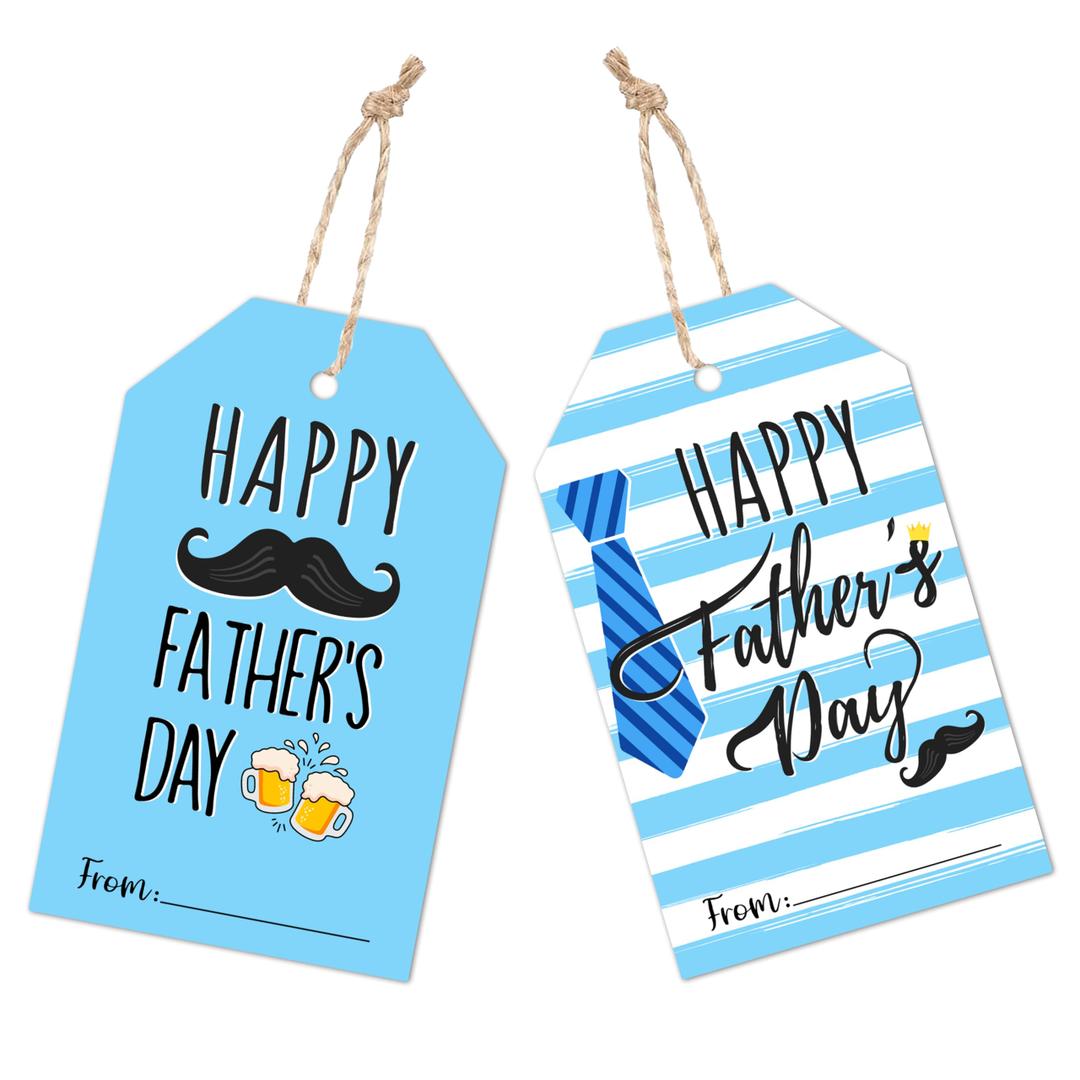2 x 50Pcs Gift Tags for Father Gift - 2.1"x3.5" Happy Father's Day Tags with String - Mustache & Tie Thank You Cards Tag Hanging Paper Gift Tag for Present Party Favor Wrapping - A04, (Mix)