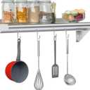 Treshin Stainless Steel Shelf with 4 Hooks 12 x 24 Inches, Commercial Wall Mount Floating Shelving Storage Pot Rack for Restaurant, Kitchen, Home, Bar and Hotel