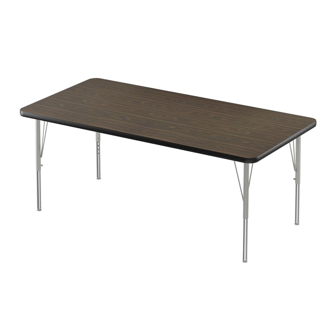 Correll 30"x72" Rectangular Classroom Activity Table, Height Adjustable (19"-29") Walnut Durable Thermal Fused Laminate Top, Silver/Chrome Legs, School Furniture, Made in The USA