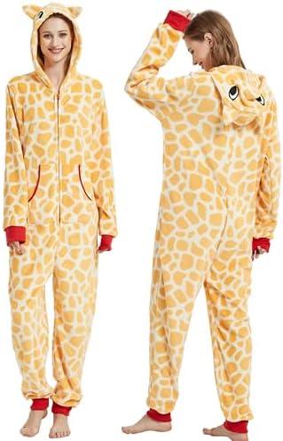 Mahoon Giraffe Onesie Pajamas for Women, Animal Home Adult Sleepwear Jumpsuit One-Piece Costume for Halloween Cosplay Yellow L
