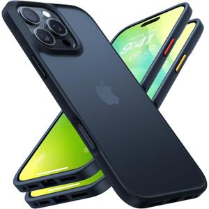 TORRAS Guardian Shockproof for iPhone 16 Pro Case, [4X Military-Grade Test Protection] Anti-Scratch DIY-Buttons Slim Thin Translucent Matte Hard Back Case for iPhone 16 Pro, Black