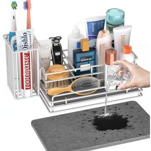 Yofidra Sponge Holder for Kitchen Sink Organizer Caddy: Sink Sponge with Instant Drying Stone, Metal Stainless Steel Basket Home Decor Storage and Organization Accessories 9.5" X 5.5" X 5.7" (White)