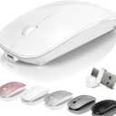 Kovess Mouse for Laptop Wireless Bluetooth - MacBook Air Mac Pro PC iPad Optical Rechargeable Silent Mouse with Jiggler Dual Mode Switch Bluetooth 5.2/3.0 and 2.4GHz USB-A and Type-C Receiver White