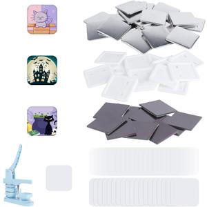 100 Sets Square Button Parts Fridge Magnet Button Maker Supplies for Square-Shaped Badge Maker Machine 50mmIncluding Metal Cover, Plastic Back Cover, Clear Film,
