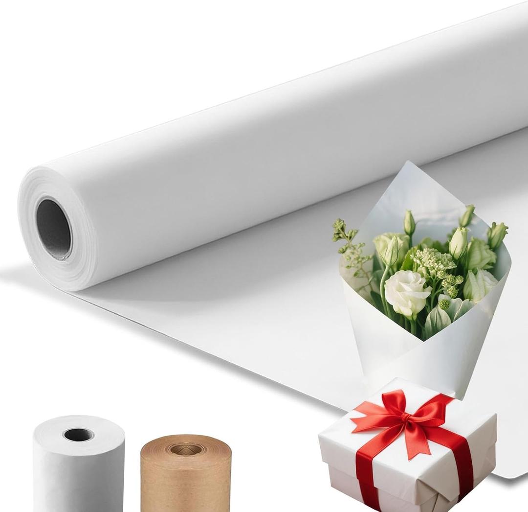 36" 1500"(125') Thickened White Wrapping Paper Roll, Bulletin Board Arts & Crafts, Craft Packing Paper for Gift, Bouquet Flower Wrapping, Moving (White, 36" 125')