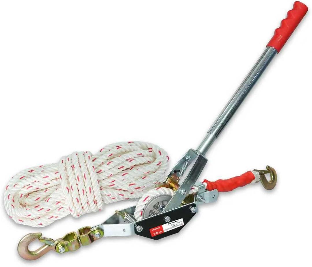 Rope Puller 1-1/2 Ton 3300 lbs Capacity with 50' of 0.6" Diameter Rope 2 Hook Come Along Winch Heavy Duty Ratchet Power Puller Tool for Moving Boats