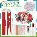 Amyhill 60 Sets Baseball Cheer Pins Wooden DIY Spirit Clips Clothes Pins with 260 Alphabet Beads 4 Rhinestone Stickers 4 Markers 9 ml Glue 60 Baseball Stickers for Cheerleaders Gifts Backpacks Decor