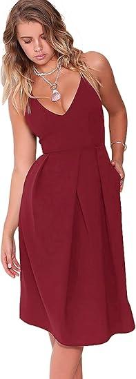 Women's Deep V Neck Adjustable Spaghetti Straps Summer Dress Sleeveless Sexy Backless Party Dresses, XL