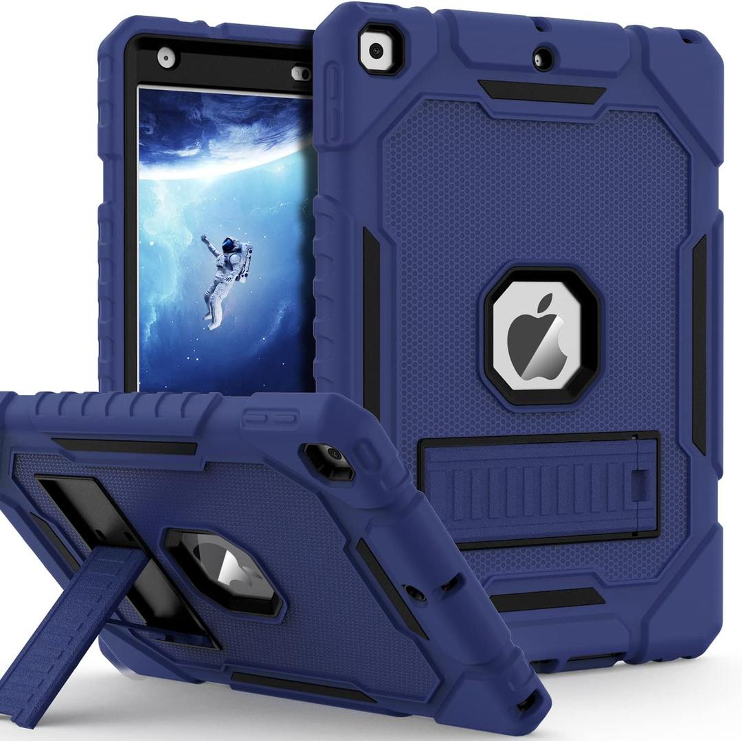 Case for iPad 9th/8th/7th Generation 2021/2020/2019(10.2 inch), Heavy Duty Military Grade Shockproof Rugged Protective 10.2" Cover with Built-in Stand for iPad 9 8 7 Gen (NavyBlue+Black)