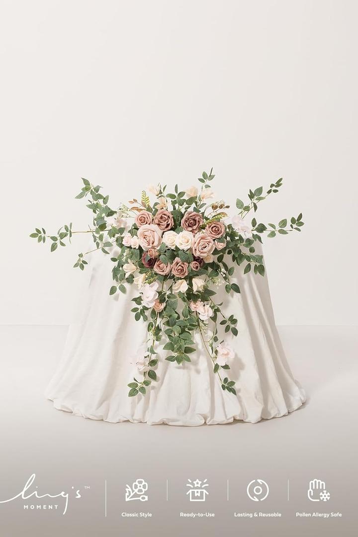 Ling's moment 1PCS Dusty Rose Arch Flowers Artificial Floral Swags Wedding Centerpieces Faux Flower Garland Greenery Arrangements for Engagement Party Sweetheart Table Decor Welcome Signs Wall