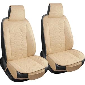 Linen car Seat Covers Breathable Cloth Fabric Seat Protector Front seat Covers Universal Fit for 95% Automotive, Car, Van, SUV, Trucks Beige2PCS