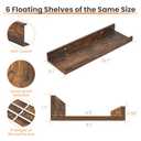 upsimples Floating Shelves for Wall, Wall Shelves for Decor Storage Set of 6, Wall Mounted Wood Shelves for Bedroom, Living Room, Bathroom, Kitchen, Picture Ledge Shelves, Brown (15.7in)