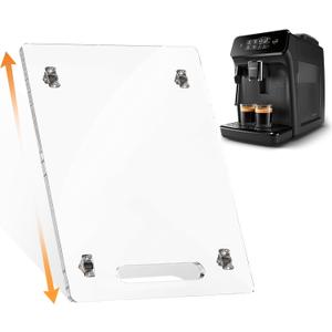 YUNEASELF Sliding Tray for Coffee Maker: Acrylic Appliance Slider with Rubber Wheels - Coffee Machine Mat Pot Rolling Tray for Kitchen Countertop - 13"x14" Clear