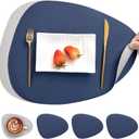 Myir JUN Placemats, Dual-Sided Placemats Waterproof Faux Leather Placemats Set of 4 Place Mats and Coasters Non-Slip Washable Table Mats for Dining Table (Light Gray Blue, Set of 4)