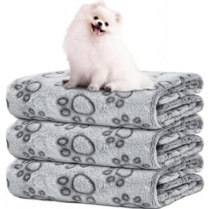 LOKOZ 3 Pack Dog Blankets for Small Dogs, 24" x 32" Soft Paw Print Fleece for Puppy Cats, Washable Pet Throw Blanket for Bed Couch