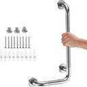 Brushed Nickel Angled Grab Bar 12x24 Inch, iHansee Bathroom Safety Bar w/Anti-Slip Knurled Grip, Wall Mount L-Shaped Shower Handle for Elderly Senior Handicap, Toilet Bathtub Balance Support Bar