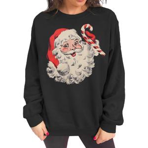Ritatte Women Christmas Sweatshirt Retro Santa Claus Graphic Pullover Vintage Crewneck Long Sleeve Casual Xmas Holidays Tops (Large, Black)