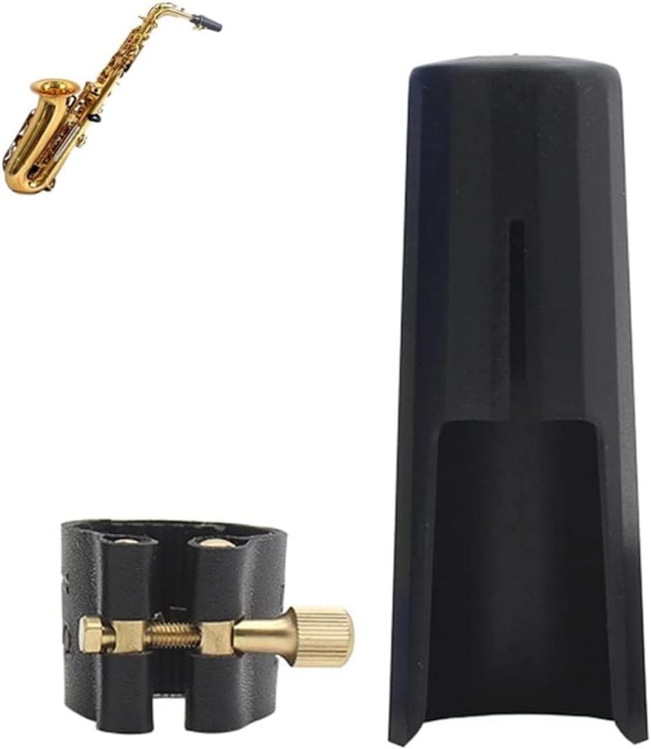 OriGlam Woodwinds Soprano Saxophone Mouthpiece Cap, Leather Ligature Fastener with Plastic Mouthpiece Cap for Sax Saxophone (Soprano)