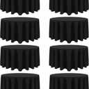 8 Packs 120 Inch Black Round Tablecloth in Diameter, Washable Polyester Fabric Tablecloths, Wrinkle Resistant Table Cloth for Wedding Party Banquet Dining