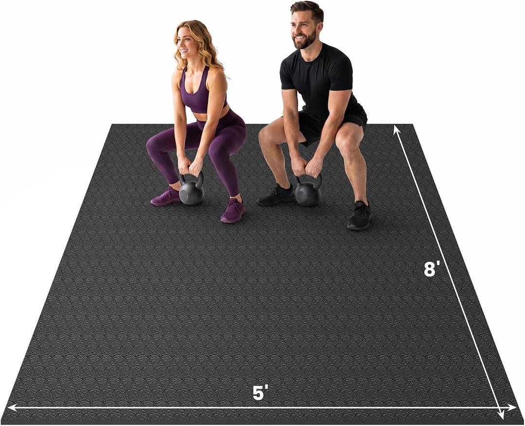 Stepwaver Extra Large Exercise Mat for Home Workout, 8'x5'x 1/3"(8mm) | Non-Slip, Ultra Durable, Shoes-Friendly, High-Density Extra Thick Workout Mat for Home Gym, Cardio, Jump Rope, MMA, Weights 
