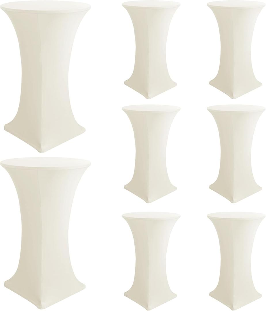 Cocktail Table Covers-Spandex Round High Top Table Cloths 8 Pack 32x43 Inch-Cream Stretch Fitted Bar Tall Tablecloth for Pub Bistro Highboy Party Event Banquet Height Folding Satnding Tables